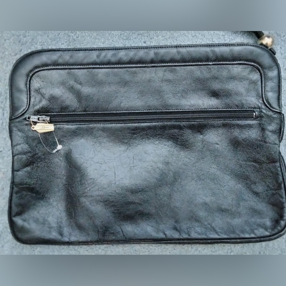 Black Leather Tassel Zip Bag